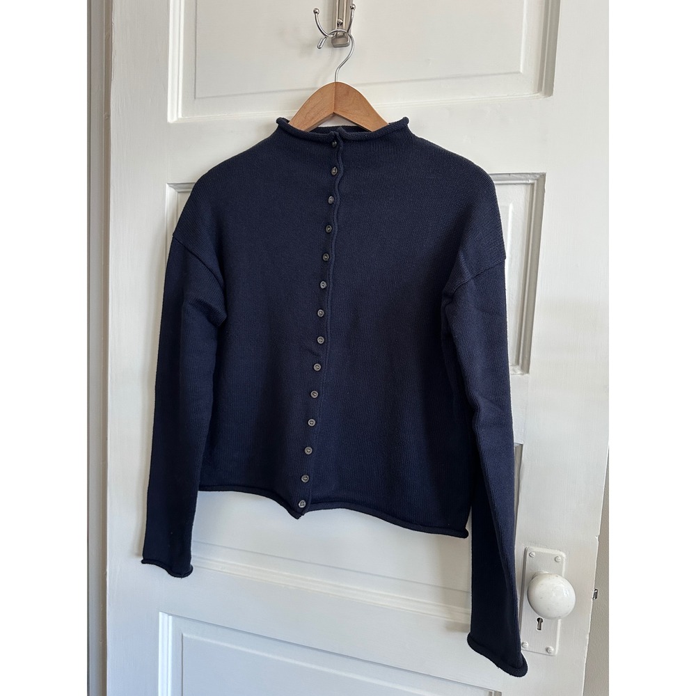 Alex Mill Navy Blue Mock Neck Button Front Cardigan Sweater XS Boxy Cropped